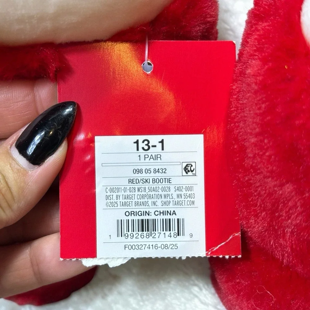 Wondershop Kids 13-1 Red Ski Boot Slippers Faux Fur Plush Christmas Target NWT